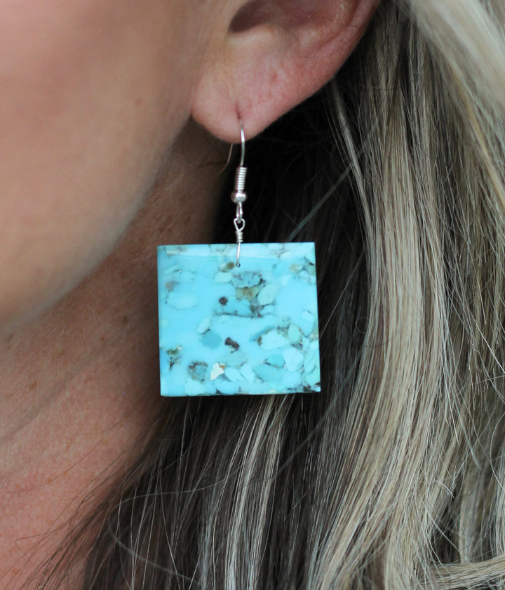 Square Turquoise Slab Earrings