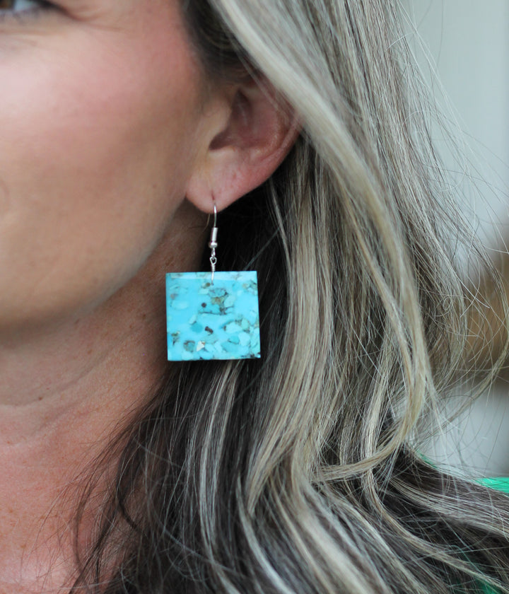 Square Turquoise Slab Earrings