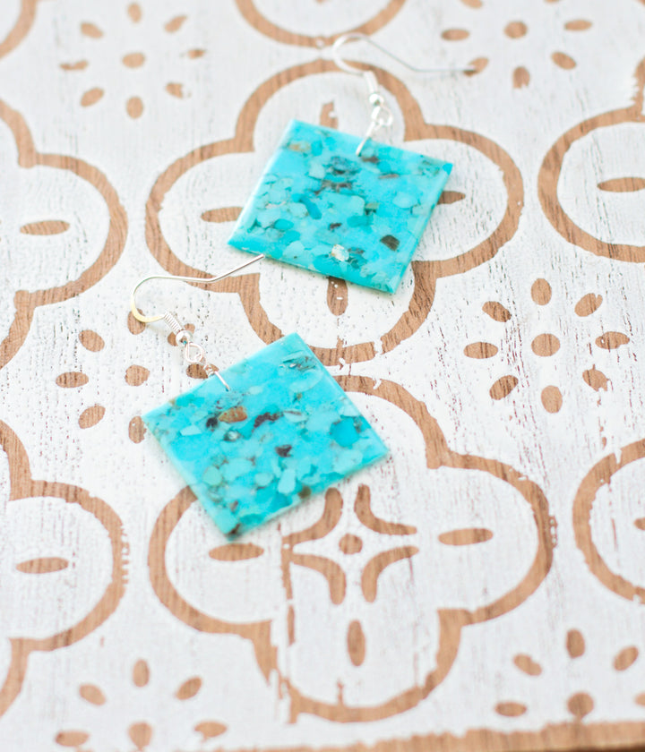 Square Turquoise Slab Earrings