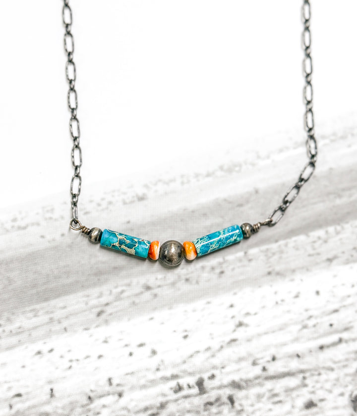 Spiny Oyster and Turquoise Chain Necklace