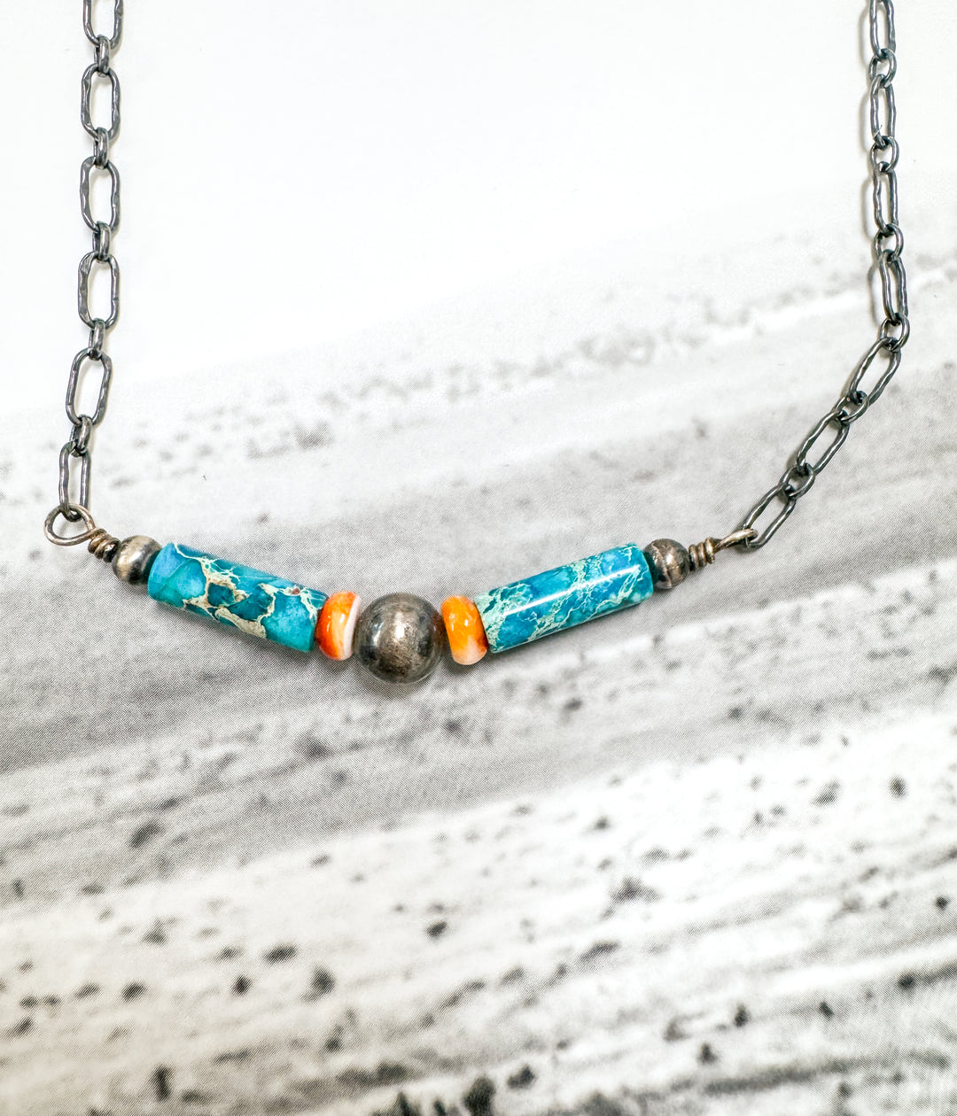 Spiny Oyster and Turquoise Chain Necklace