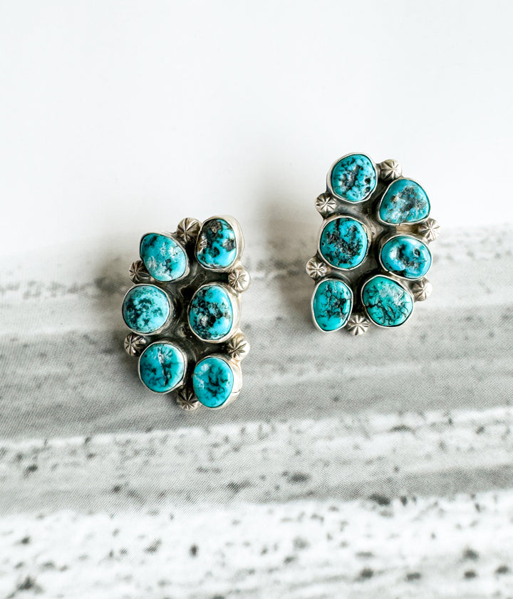 Cayucos Authentic Kingman Cluster Turquoise Earrings