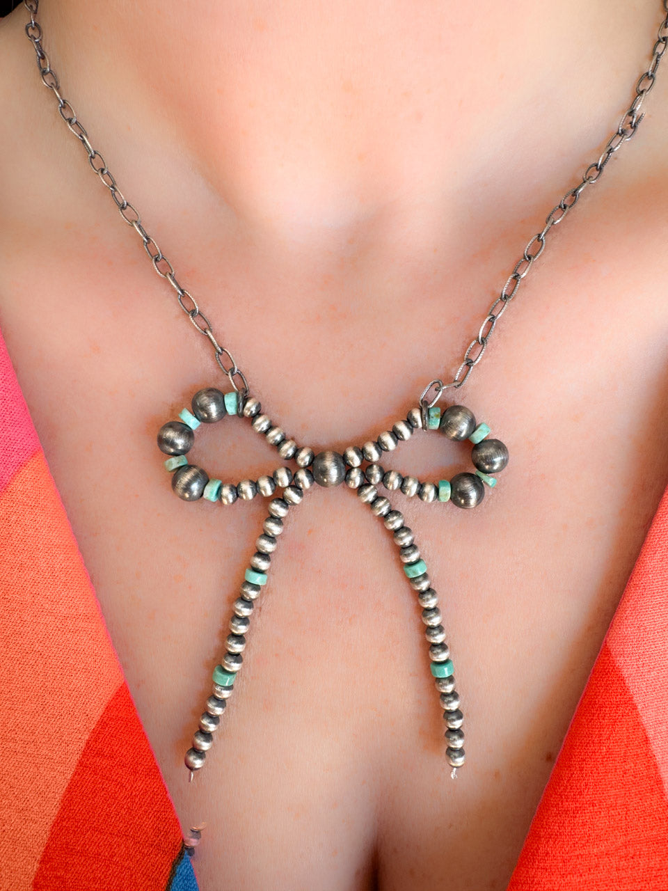 Navajo Pearl and Turquoise Bow Tie Necklace