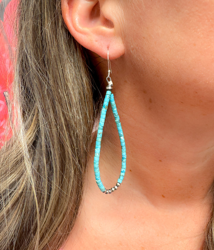 Kingman Turquoise and Pearl Hoop Earrings