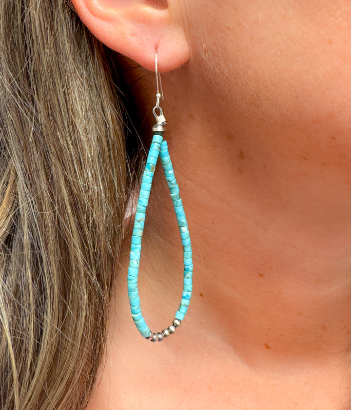 Kingman Turquoise and Pearl Hoop Earrings