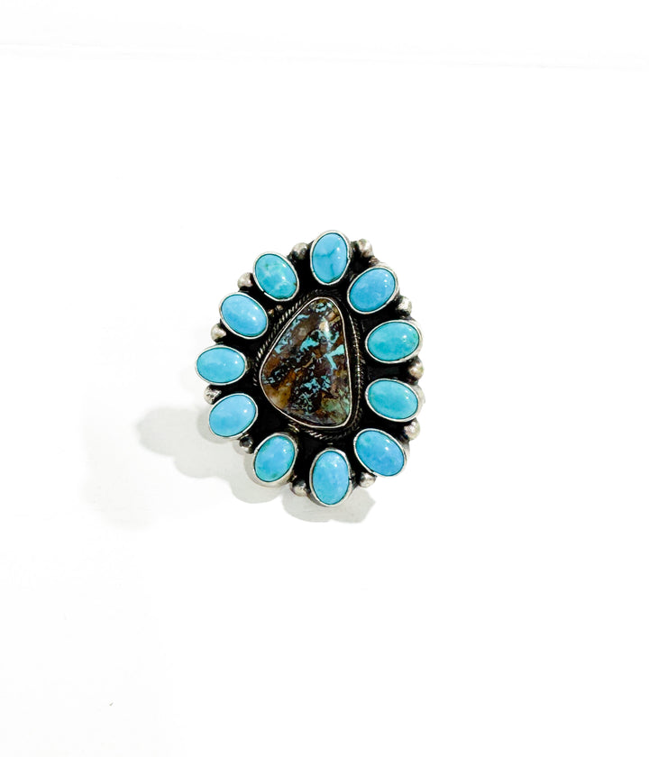 Blackjack & Kingman Turquoise Cluster Ring