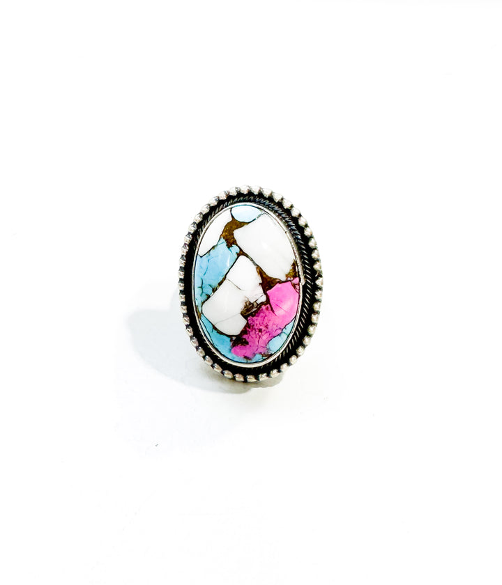 Cotton Candy Mosaic Navajo Ring by Scott Skeets