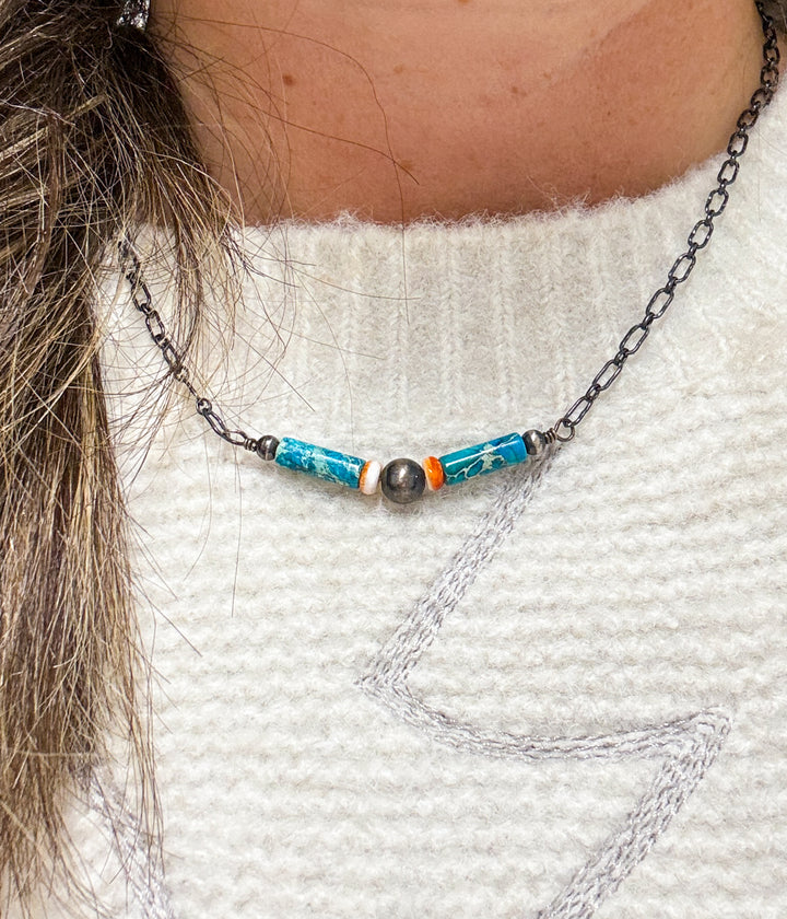 Spiny Oyster and Turquoise Chain Necklace