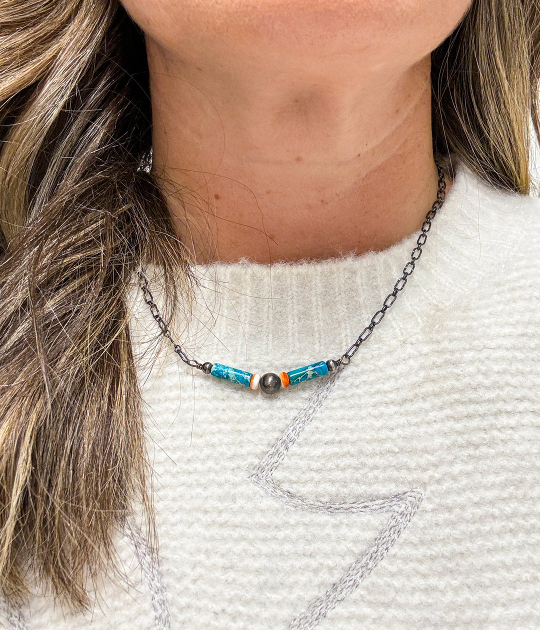 Spiny Oyster and Turquoise Chain Necklace